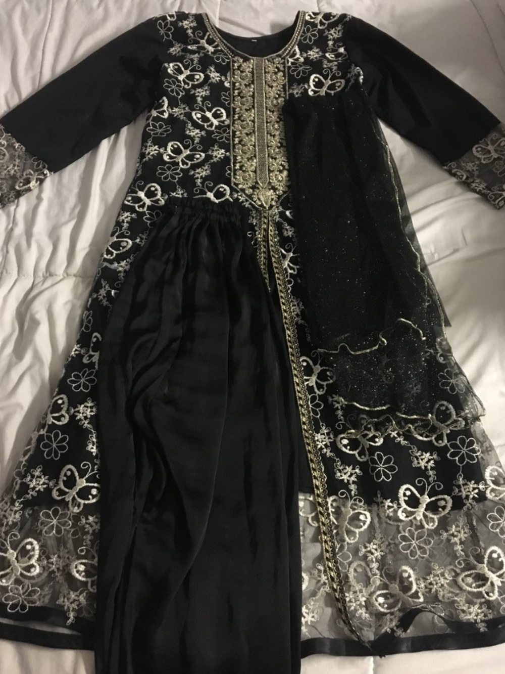 Black and Beige/Gold Pakistani Suit Set with Butterfly